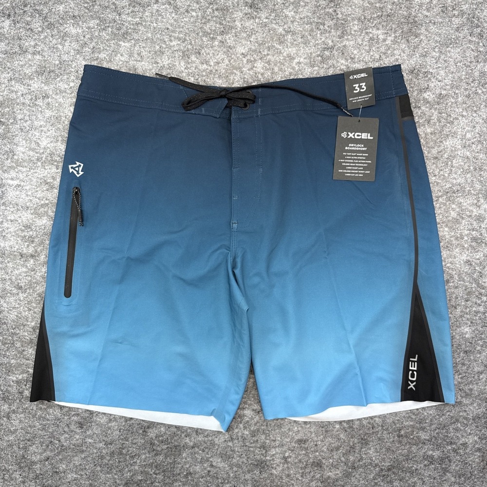 Xcel boardshorts men's 33 drylock 18.5 navy fade gridlock waist lasso drawstring